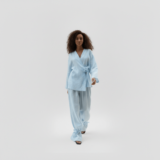Chic 2 Piece Outfit Wrap Top and Flowy Pants - OutfitLondon