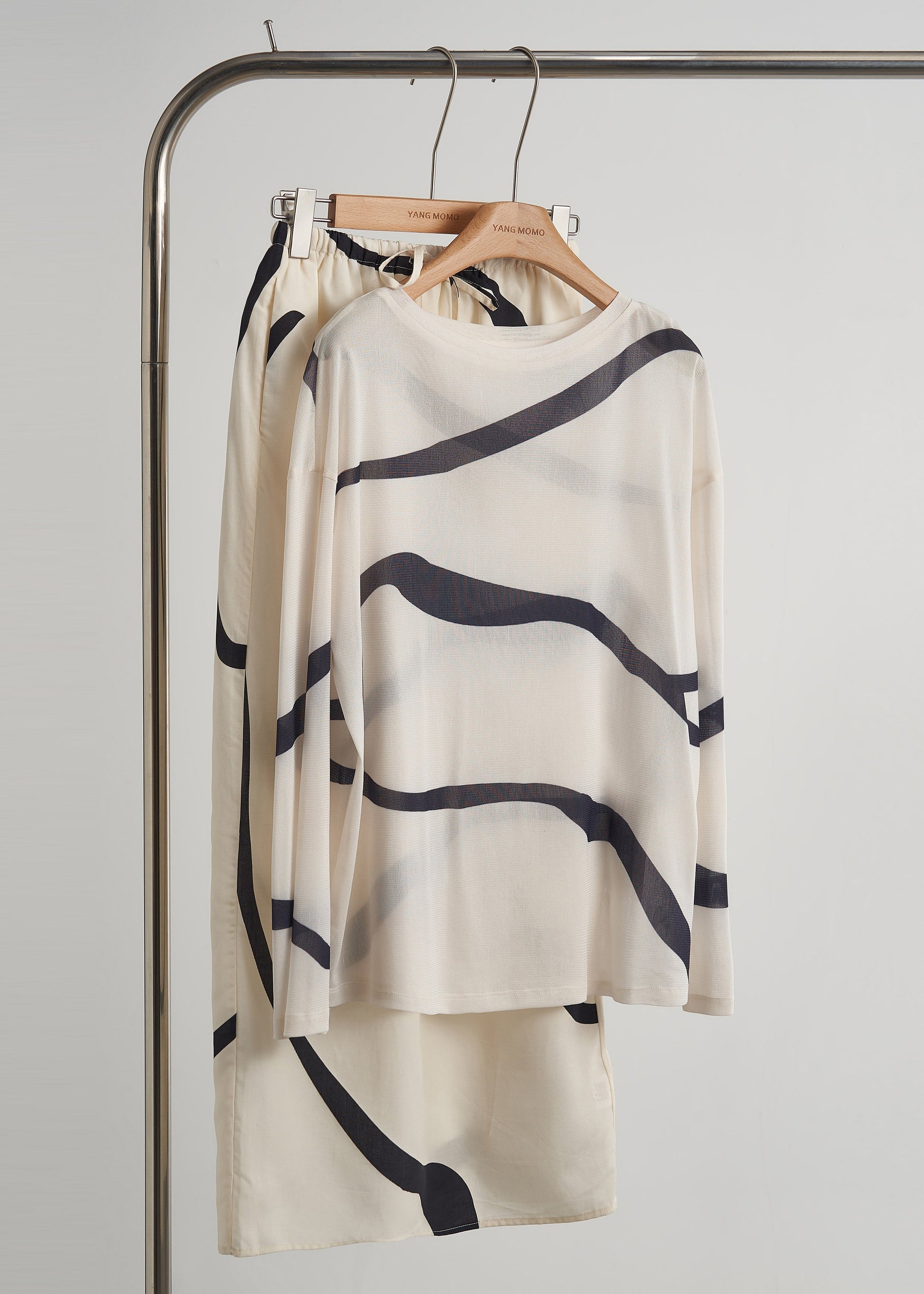 Women's Silk Apricot Striped Two Piece Set Loose Fit - OutfitLondon