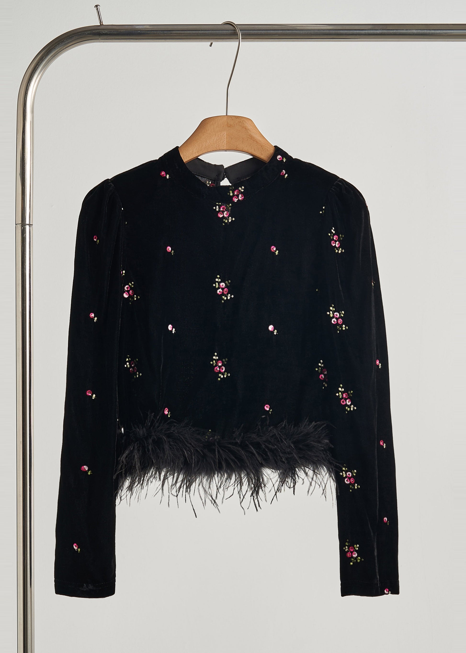 Women's Silk Velvet Blouse Feather Embroidery Autumn - OutfitLondon