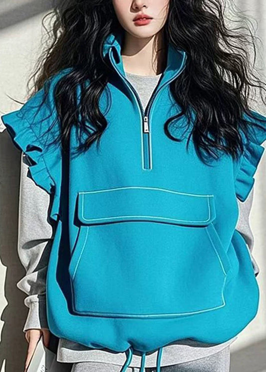 Women's Cotton Vest Blue Ruffles Breathable - OutfitLondon