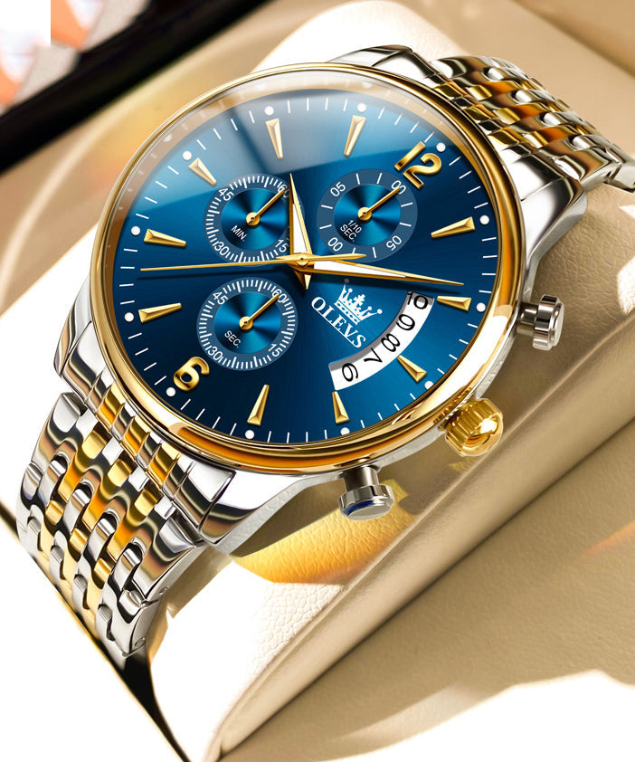 Stainless Steel Quartz Watch Waterproof Blue - OutfitLondon