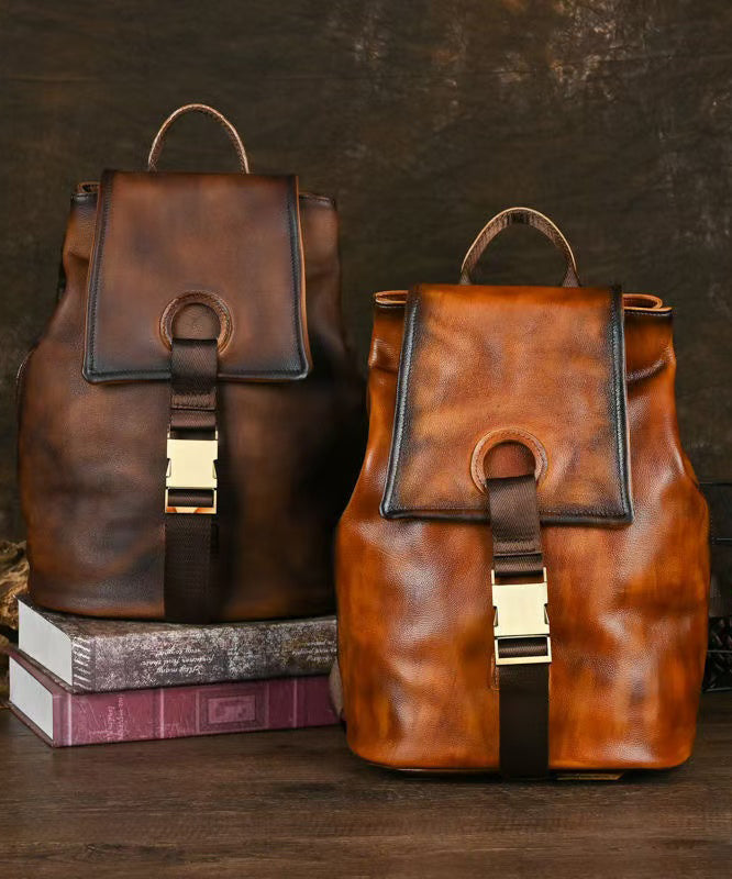 Brown Leather Backpack Large Capacity - OutfitLondon
