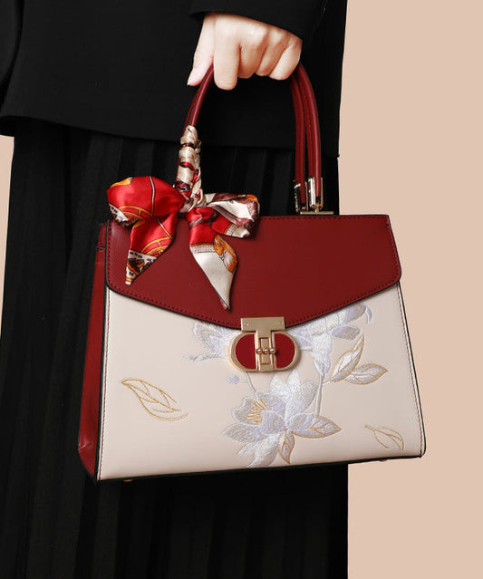 London Leather Tote Bag Embroidered Calf Leather Zippered Interior - OutfitLondon