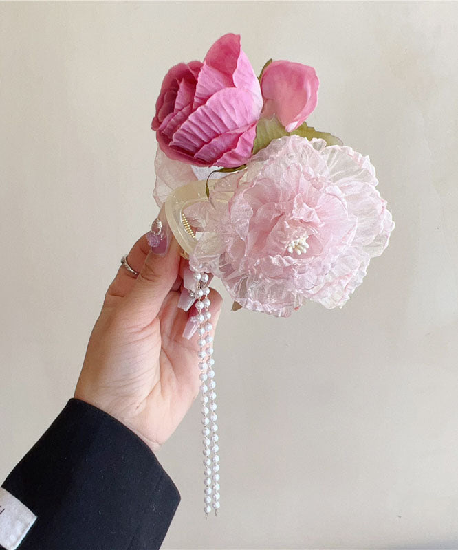 Women's Floral Hairpin Beaded Pom Pom Tulle - OutfitLondon