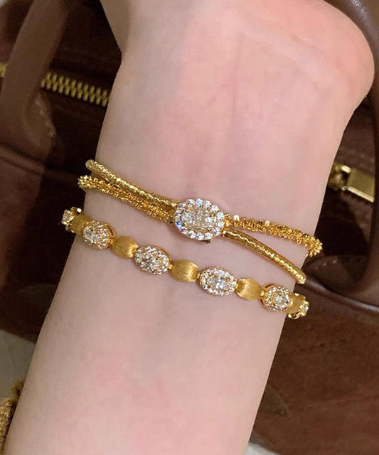 Women's Sterling Silver Gold Zircon Bracelet Set 2 Piece - OutfitLondon