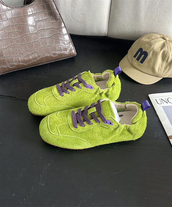 Women's Green Suede Flat Shoes With Laces - OutfitLondon