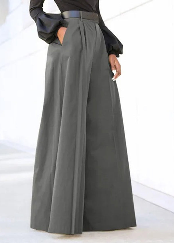 Women's High-Waisted Wide-Leg Cotton Pants Gray - OutfitLondon