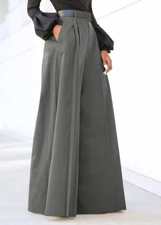 Women's High-Waisted Wide-Leg Cotton Pants Gray - OutfitLondon
