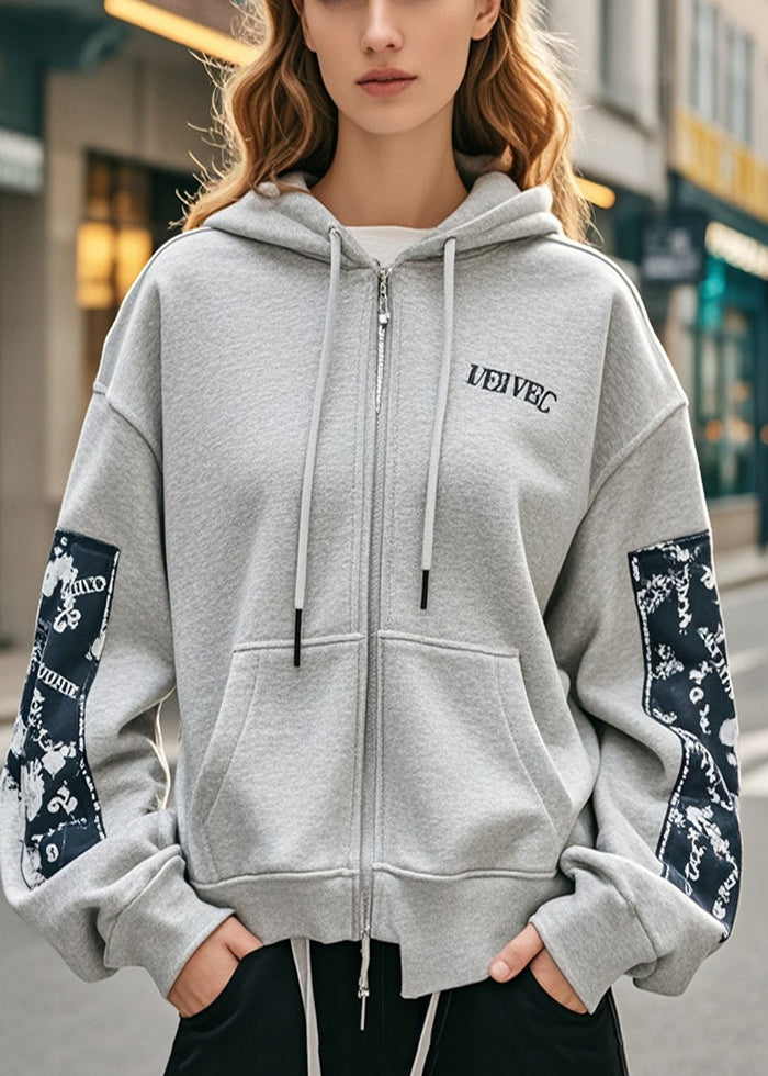 Women's Grey Cotton Hooded Jacket Warm - OutfitLondon