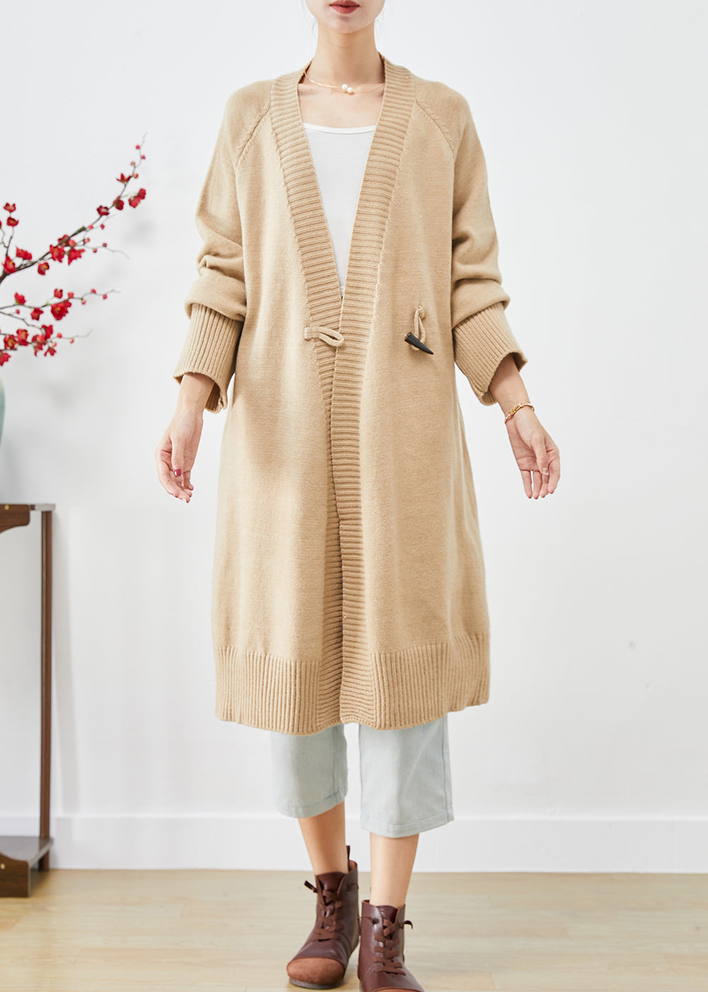Women's Oversized Knit Cardigan Khaki Ultra Cozy - OutfitLondon