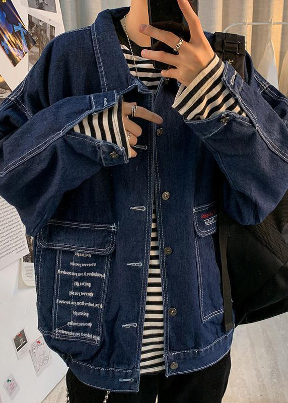 Men's Classic Denim Jacket Navy Blue - OutfitLondon