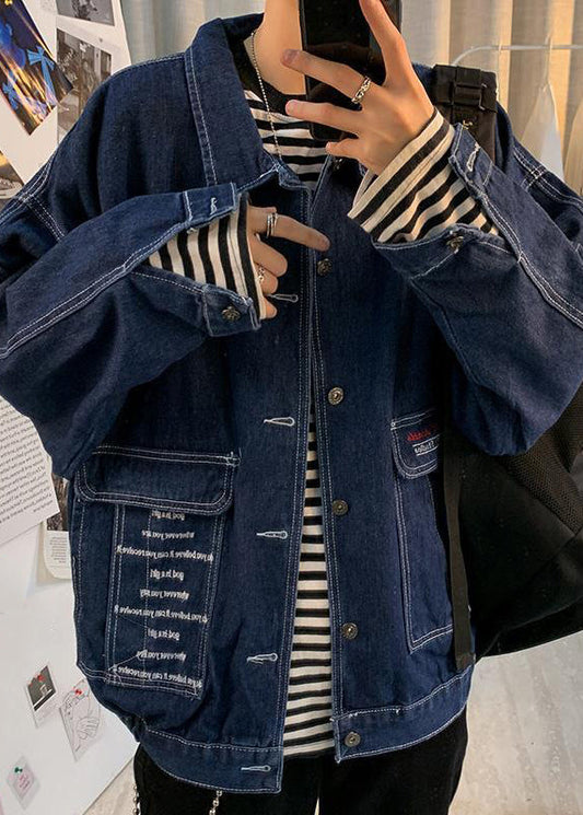 Men's Classic Denim Jacket Navy Blue - OutfitLondon