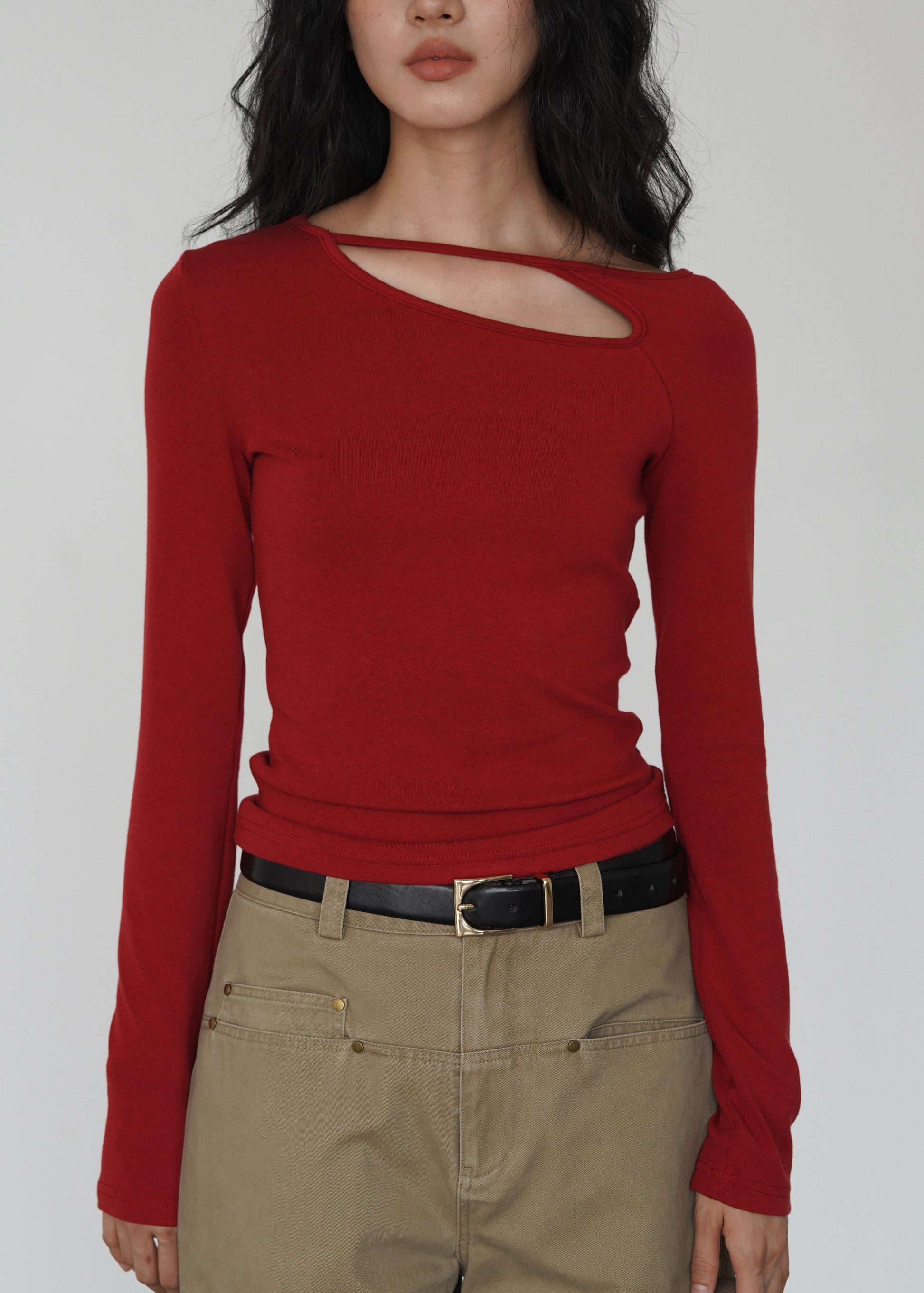 Women's Red Cotton Hollow Out Autumn - OutfitLondon