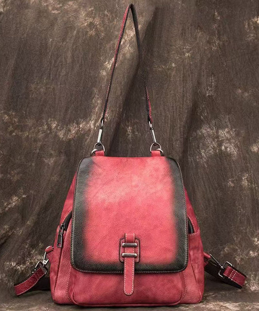 Red Leather Backpack Large Capacity Inner Pockets - OutfitLondon