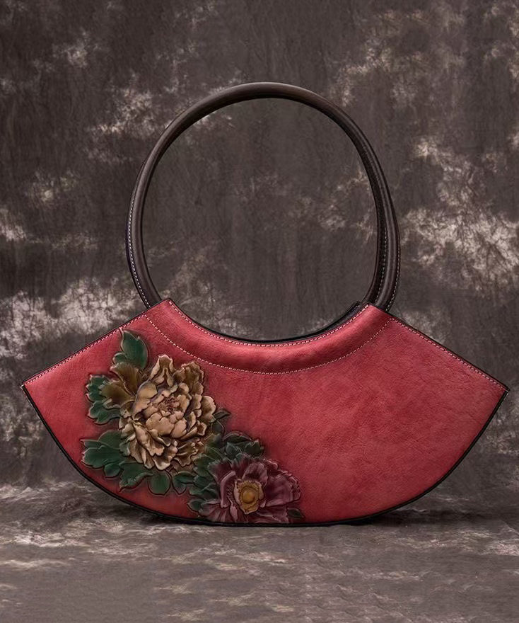 Women's Leather Tote Bag Calfskin Red Zippered - OutfitLondon