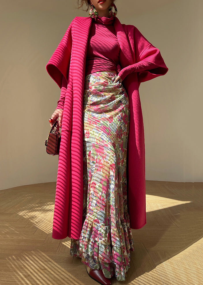 Women's Wool Long Coat With Pockets Rose Plus Size - OutfitLondon
