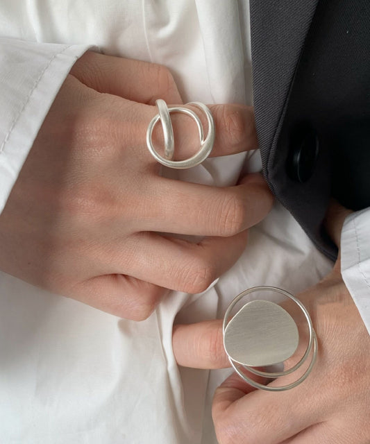 Women's Stainless Steel Hollow Ring Set 2 Piece Silk Finish - OutfitLondon