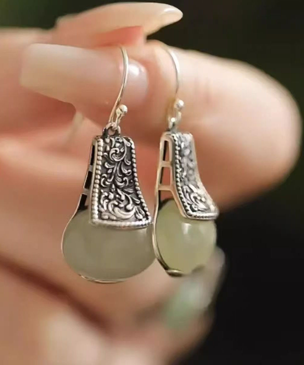 Women's Sterling Silver Silk Jade Dangle Earrings - OutfitLondon