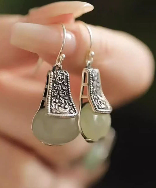 Women's Sterling Silver Silk Jade Dangle Earrings - OutfitLondon
