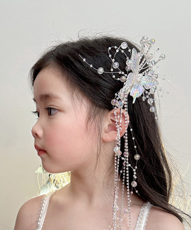 Girls Acrylic Hair Pin Sparkling White Crystal Butterfly - OutfitLondon