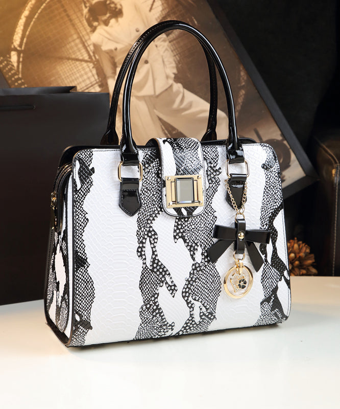 Women's Leather Tote Bag White Embossed Calfskin With Zircons - OutfitLondon