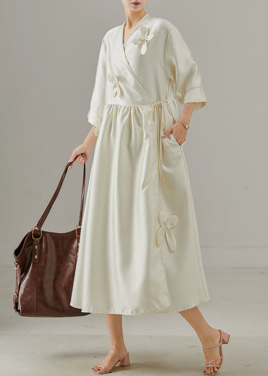Women's Silk Robe Dress 3D Floral Wrap Silhouette - OutfitLondon