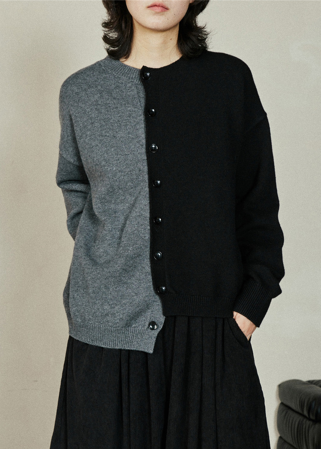 Women's Asymmetrical Crew Neck Sweater Cotton Soft Beige - OutfitLondon