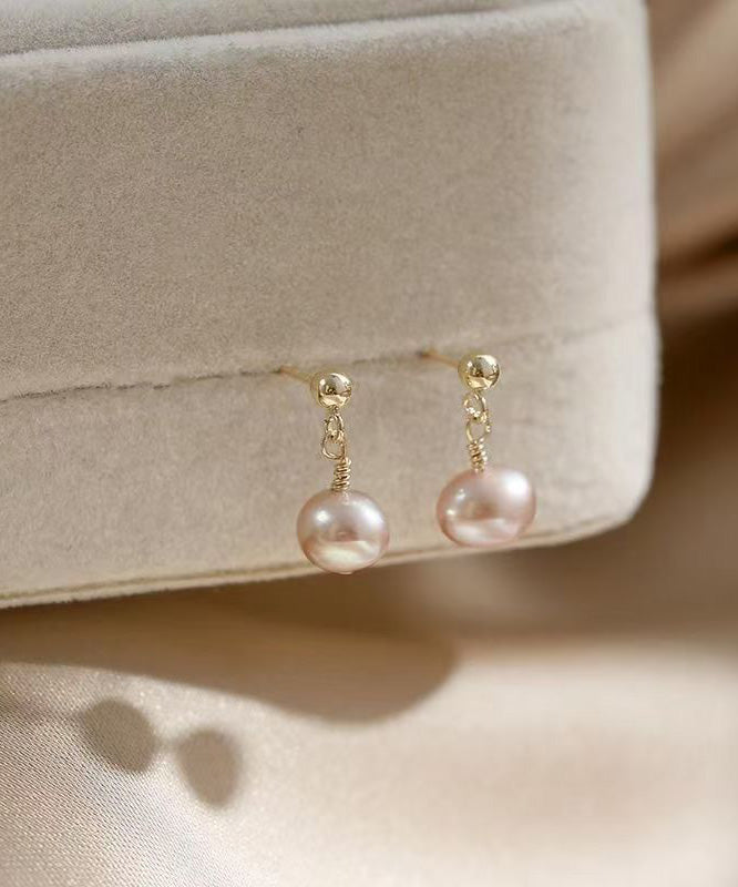 Women's 14K Gold Dangle Earrings Light Purple Pearls - OutfitLondon