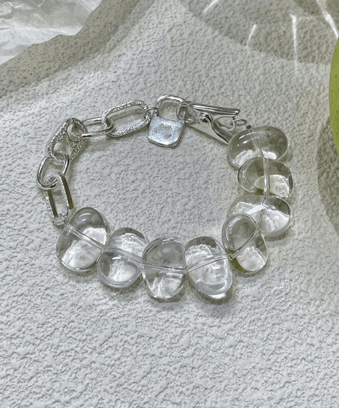 Women's Sterling Silver Crystal Chain Bracelet 17cm Nude Crystal - OutfitLondon