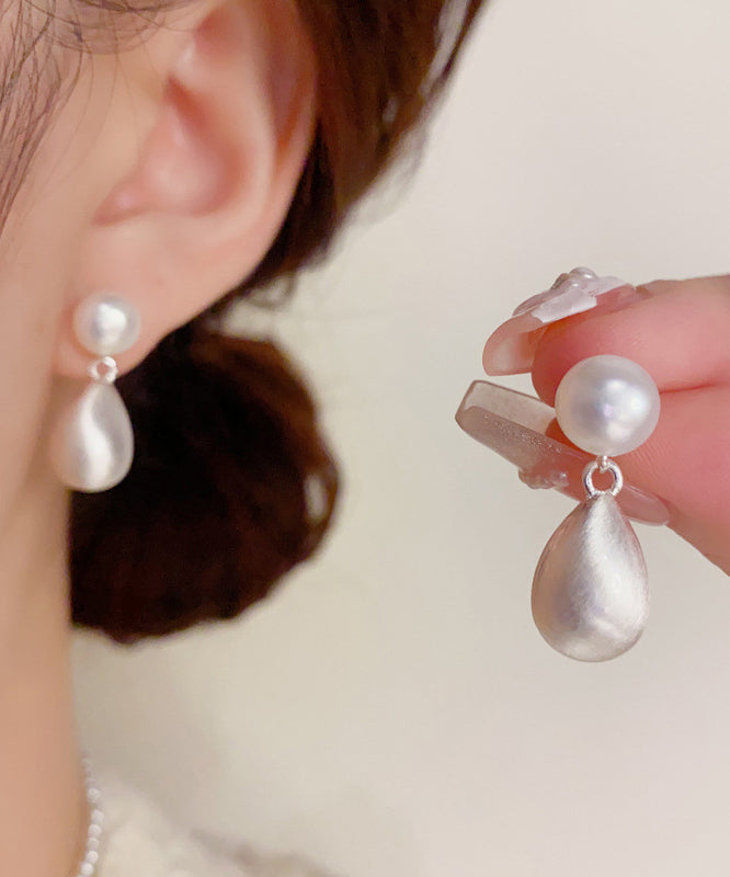 Women's 14K Gold Pearl Drop Earrings White Copper Accents - OutfitLondon