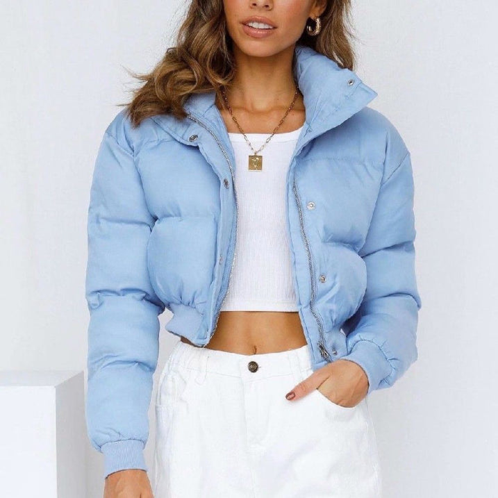 Warm Women's Short Puffer Jacket with Hood