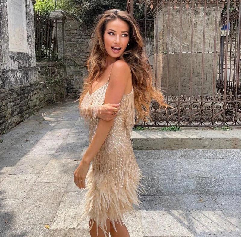 Women's Fringe Feather Cocktail Dress