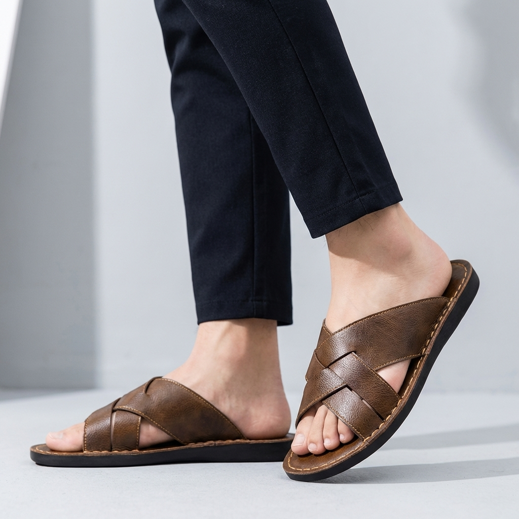 Classic Comfort Slide Sandals with Cross Straps - OutfitLondon