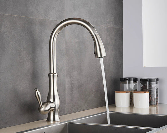 Brushed Steel Single Handle Kitchen Sink Faucet - OutfitLondon