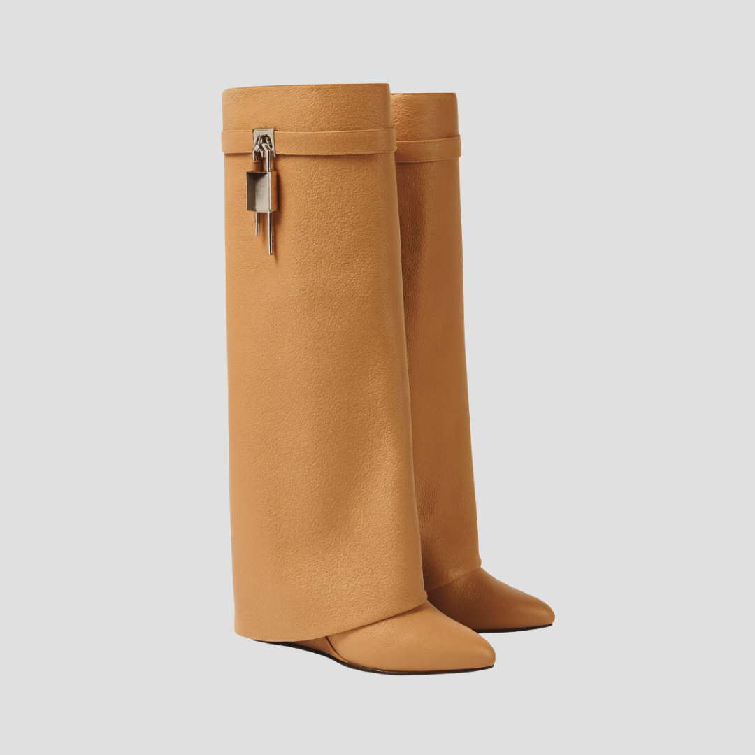 Ladies Tall Brown Leather Fold Down Boots - OutfitLondon