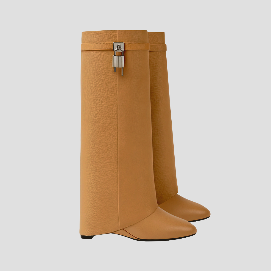 Ladies Tall Brown Leather Fold Down Boots