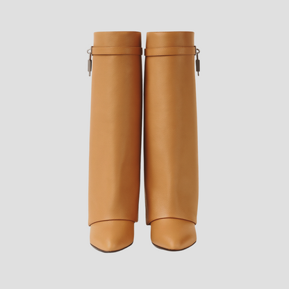 Ladies Tall Brown Leather Fold Down Boots