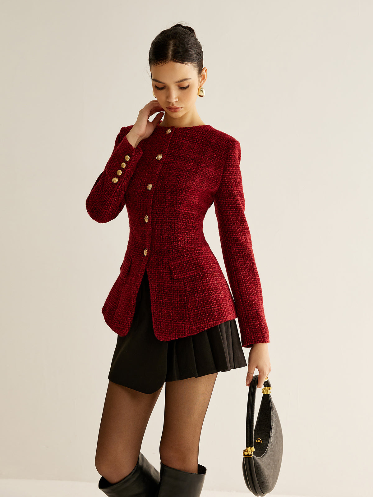 Classic Fit Tweed Button Blazer Jacket