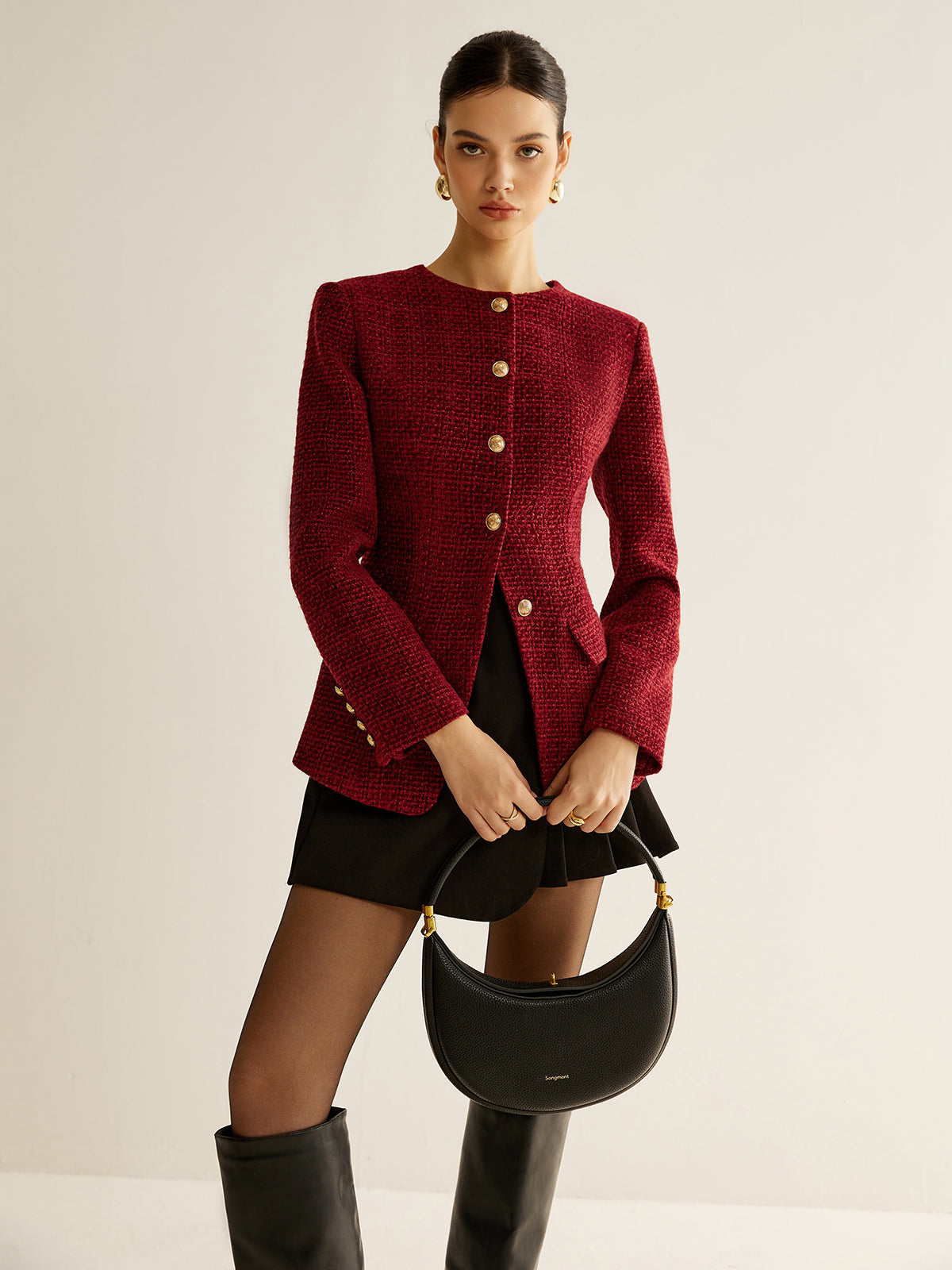 Classic Fit Tweed Button Blazer Jacket