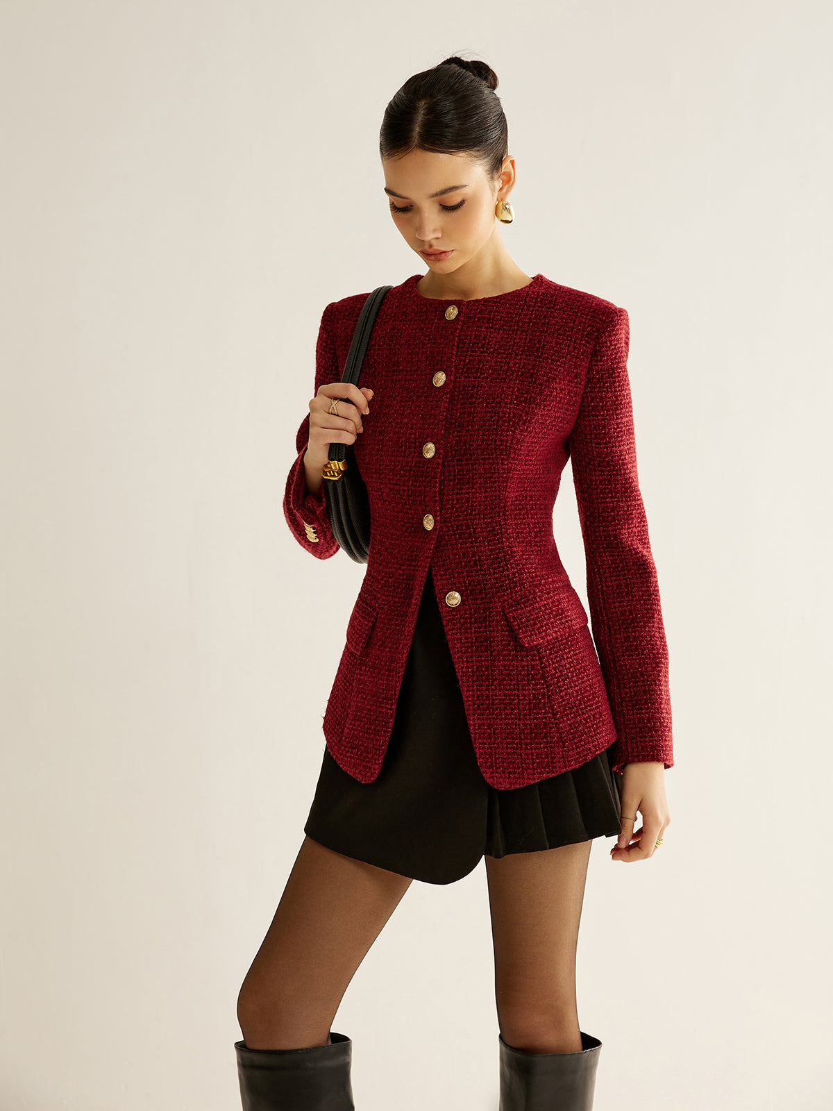 Classic Fit Tweed Button Blazer Jacket