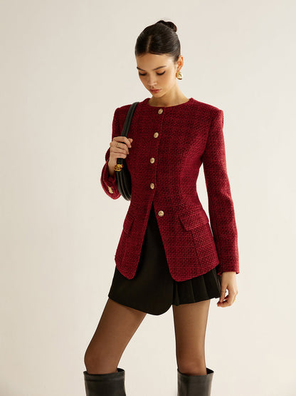 Classic Fit Tweed Button Blazer Jacket