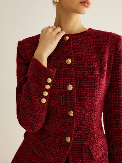 Classic Fit Tweed Button Blazer Jacket