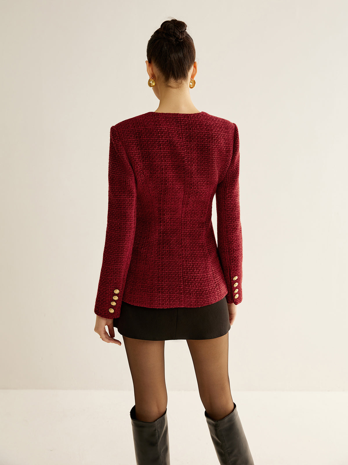 Classic Fit Tweed Button Blazer Jacket