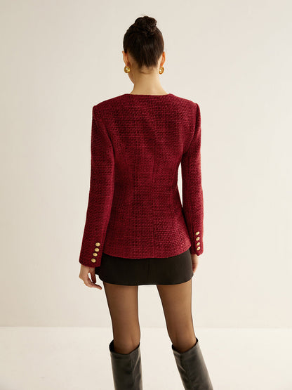 Classic Fit Tweed Button Blazer Jacket