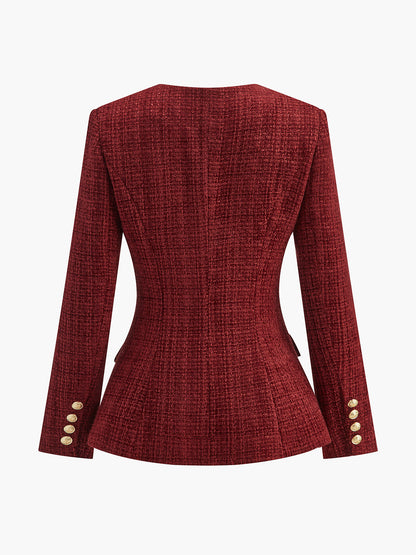 Classic Fit Tweed Button Blazer Jacket