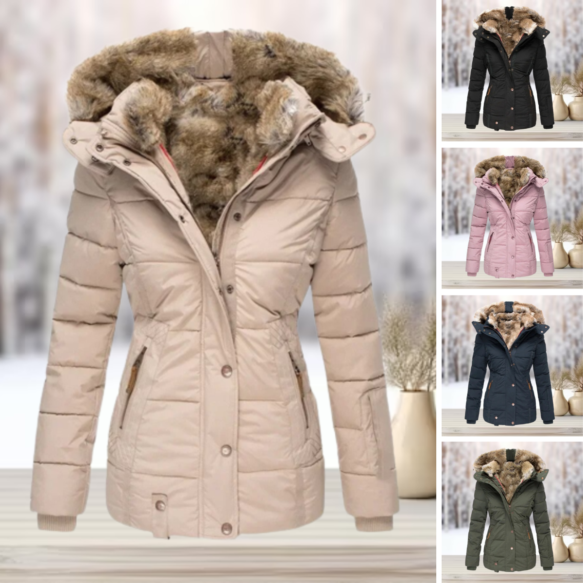 Warm Faux Fur Parka Jacket with Hood - OutfitLondon