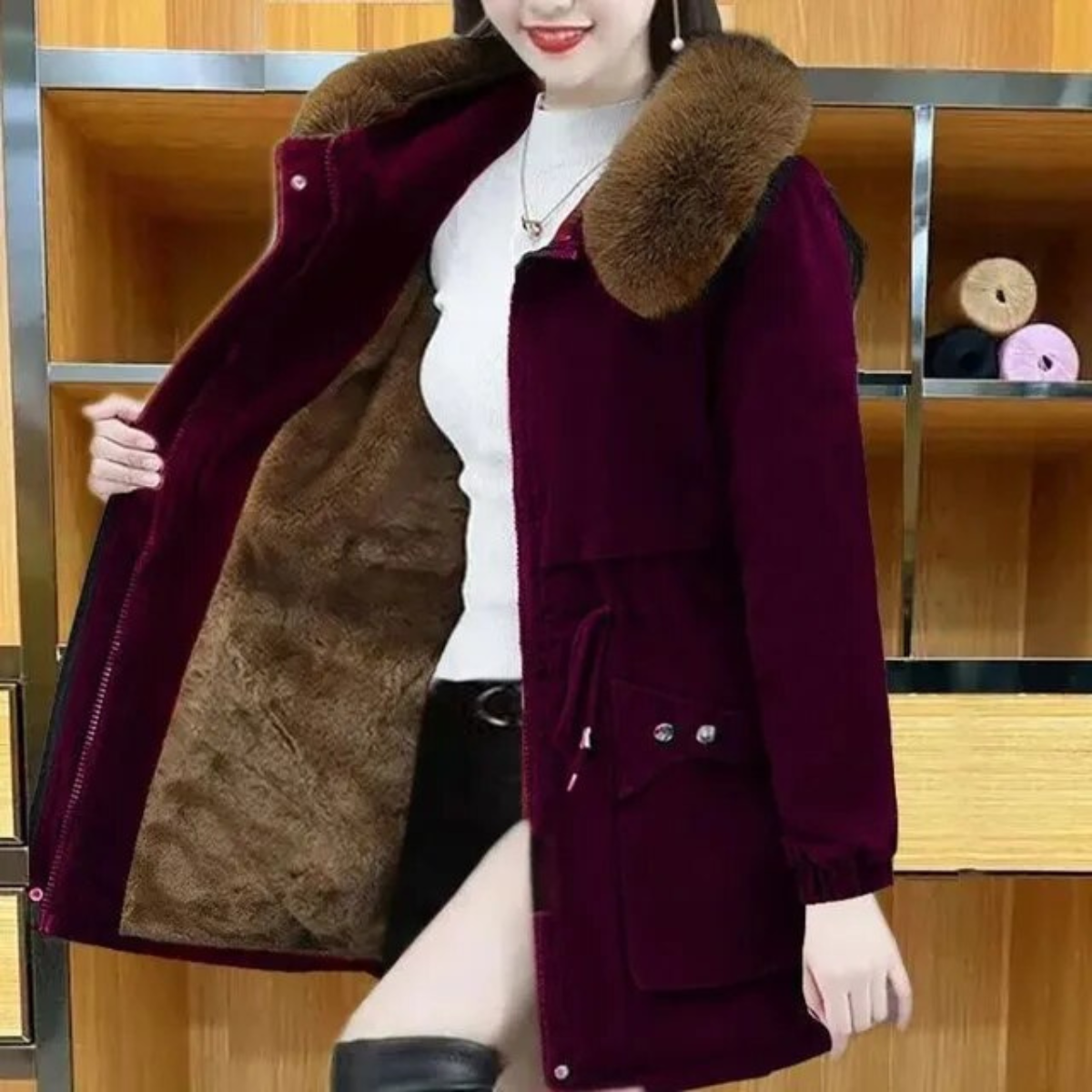 Insulated Water Resistant Ladies Winter Coat with Faux Fur