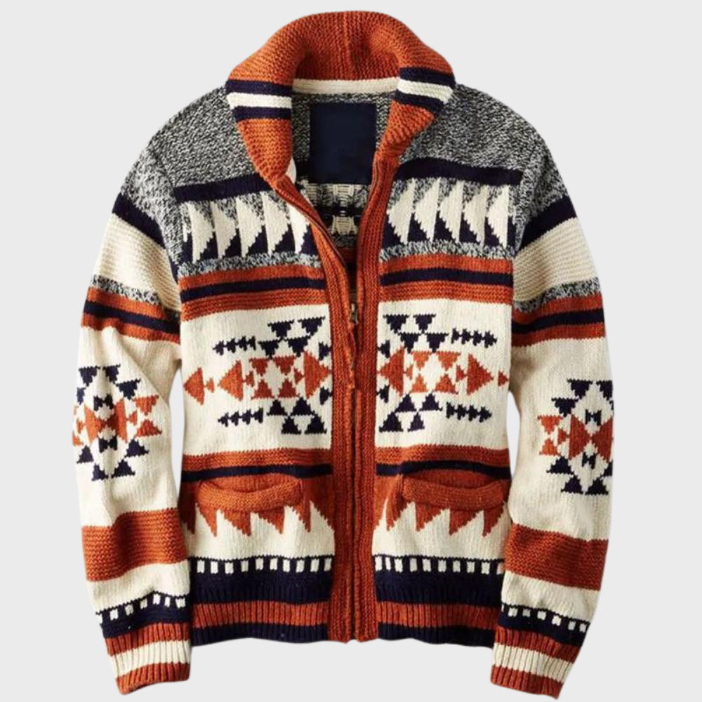 Warm Crew Neck Mens Cardigan Sweater