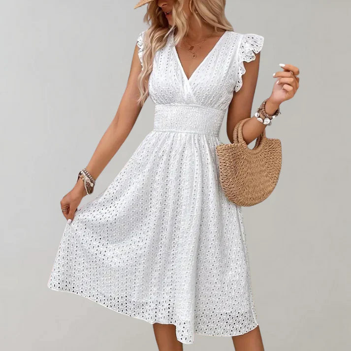 Elegant Dress with Fluffy Sleeves - OutfitLondon