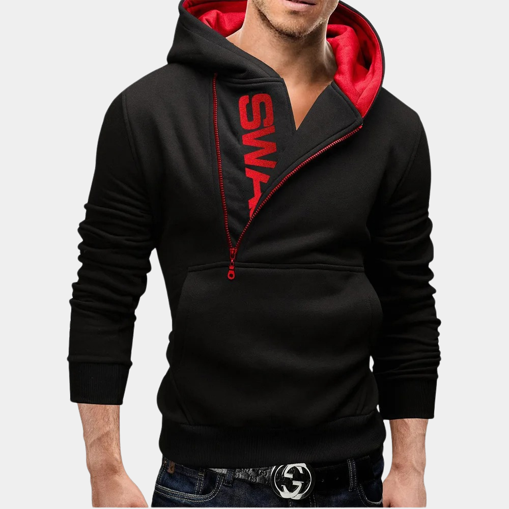 Trendy Male Hooded Sweatshirt with Zip Detail